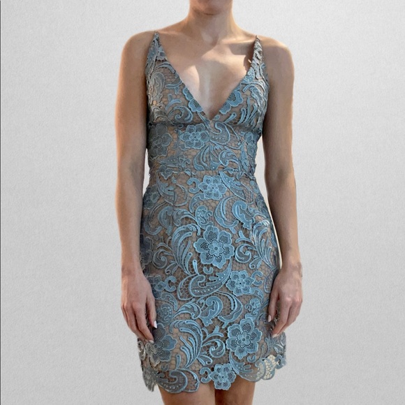 Dress the Population Dresses & Skirts - Dress The Population lace overlay dress in steel blue
